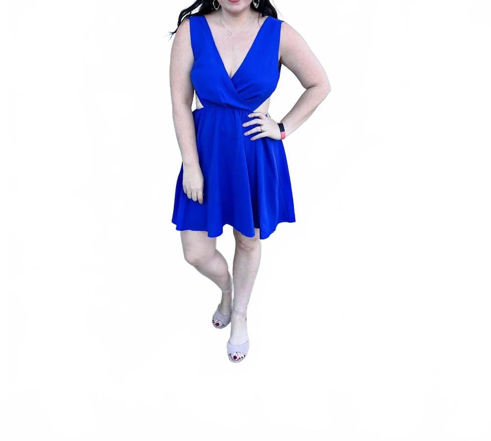 NEW ENTRO short open back dress in royal blue